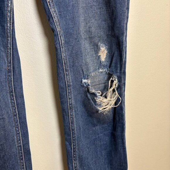 Free People FP Dark Blue Jeans Womens 26 Button Fly Distressed Grunge Boho - Picture 4 of 16